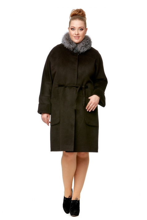 Женское пальто из текстиля с воротником, отделка блюфрост 8009898