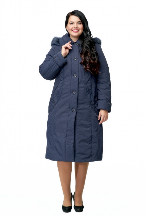 Женское пальто из текстиля с капюшоном, отделка песец 8010079
