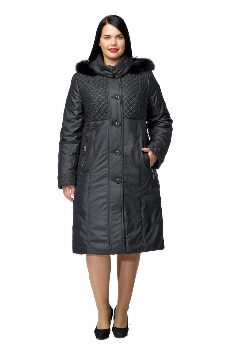 Женское пальто из текстиля с капюшоном, отделка песец 8010105