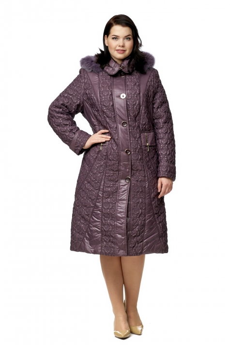 Женское пальто из текстиля с капюшоном, отделка песец 8010208