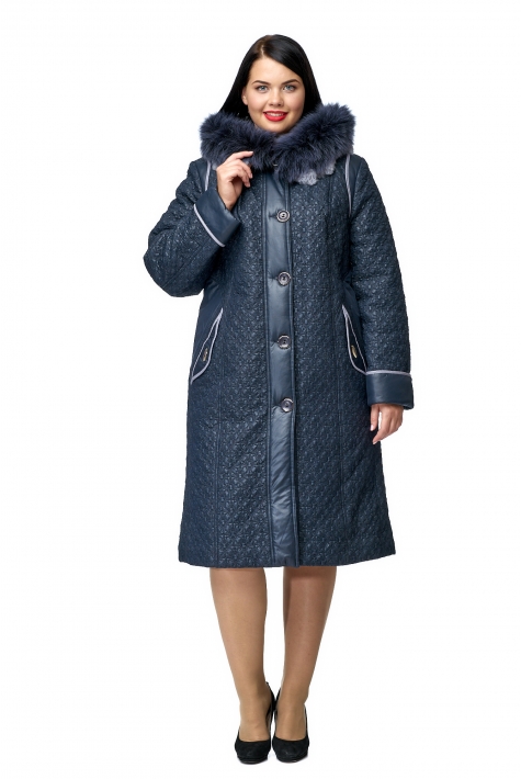 Женское пальто из текстиля с капюшоном, отделка песец 8010500