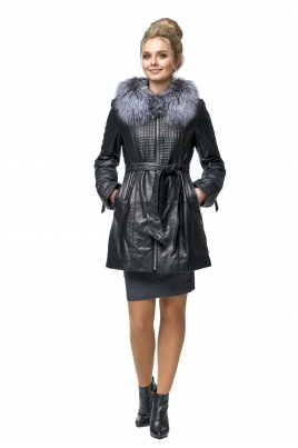 Женское кожаное пальто из натуральной кожи с воротником, отделка блюфрост
