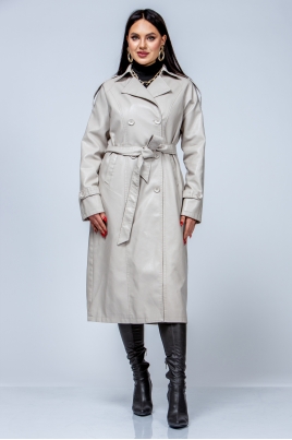 Женское кожаное пальто из эко-кожи с воротником