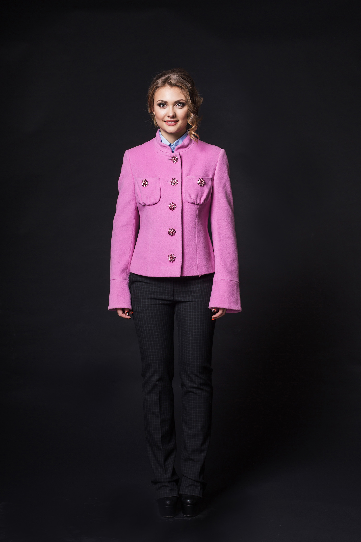 Женское пальто из текстиля с воротником, отделка искусственный мех 8002821-3