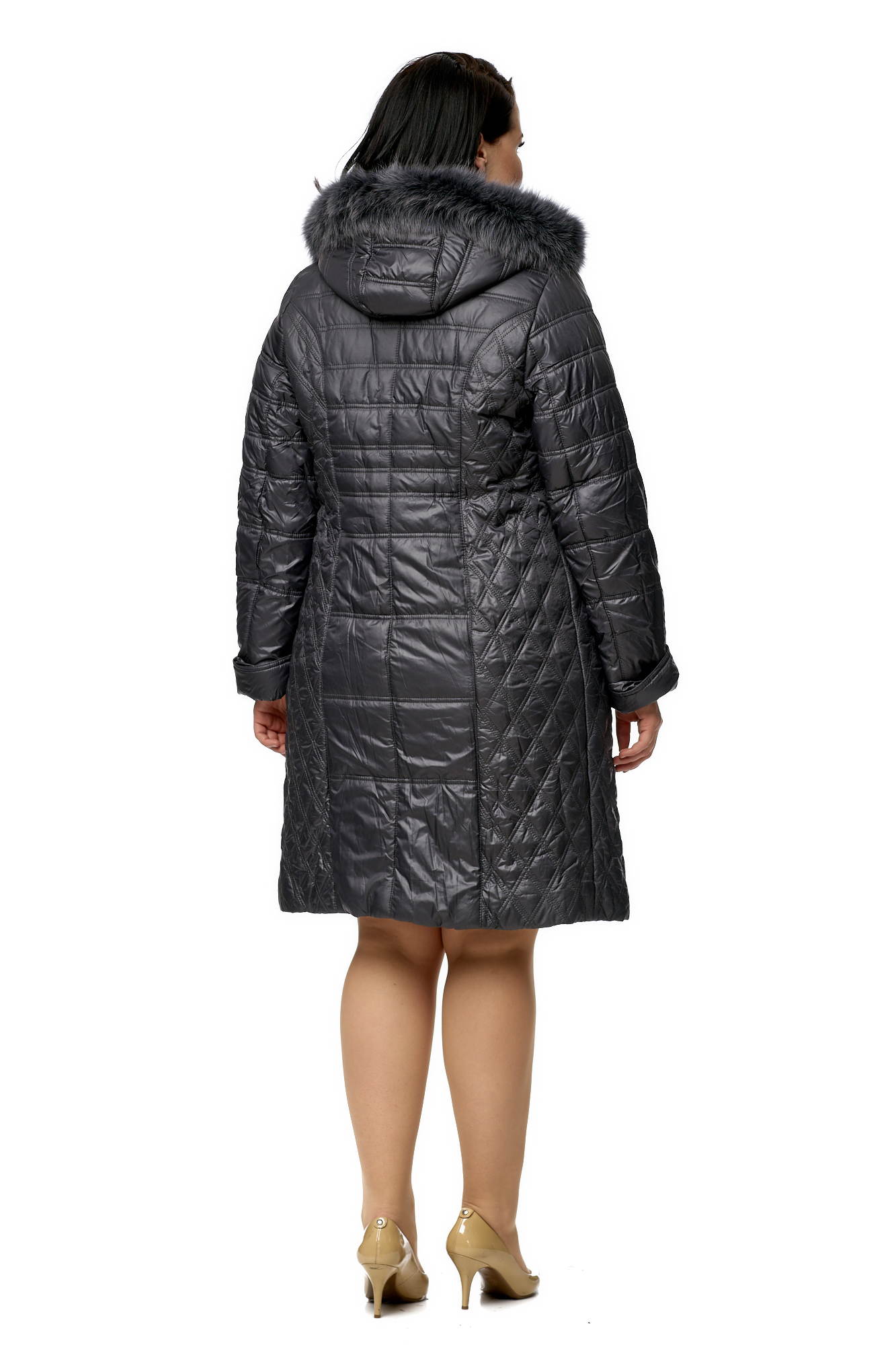 Женское пальто из текстиля с капюшоном, отделка песец 8009988-2