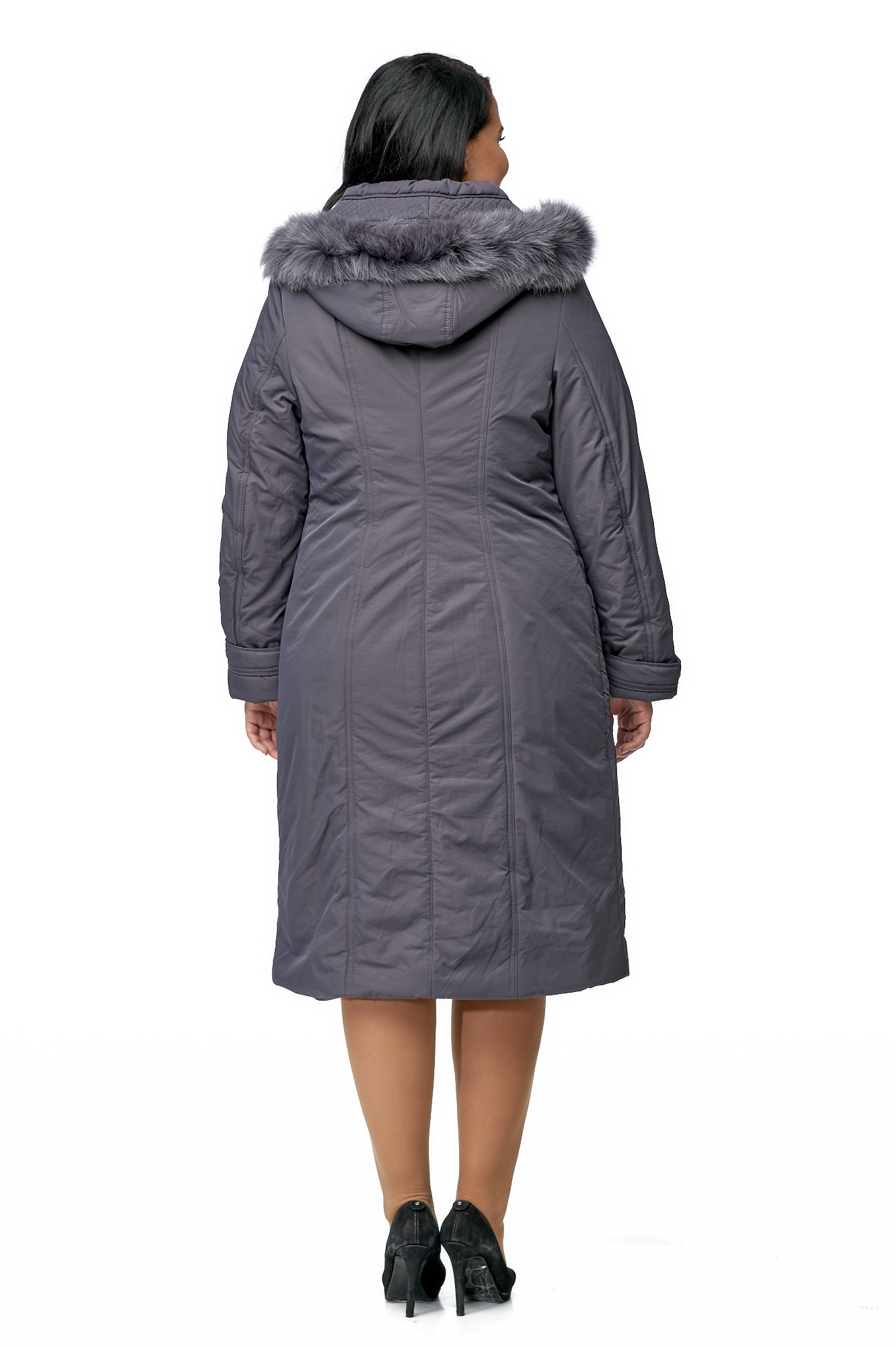 Женское пальто из текстиля с капюшоном, отделка песец 8010083-3