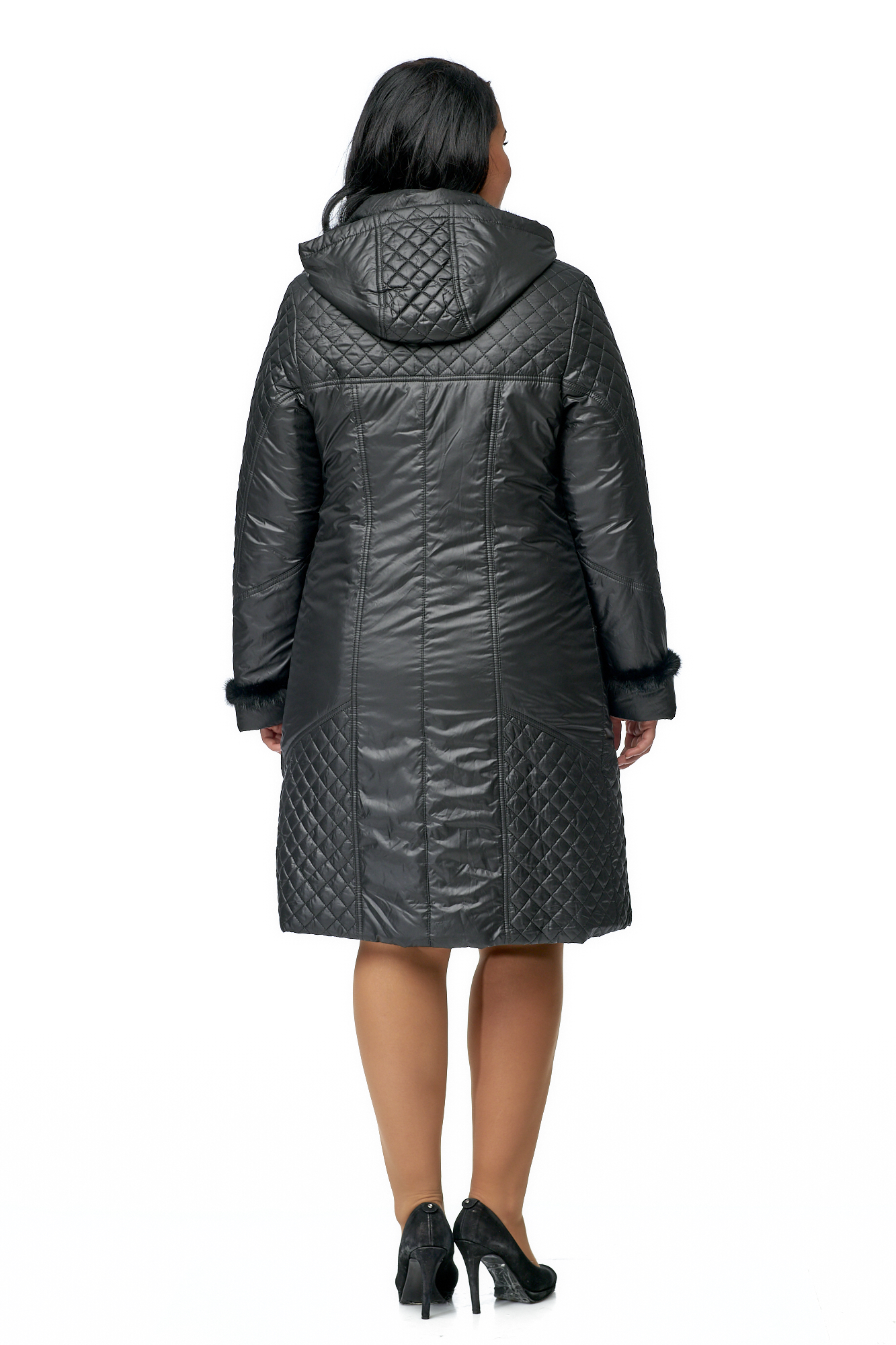 Женское пальто из текстиля с капюшоном, отделка норка 8010084-3