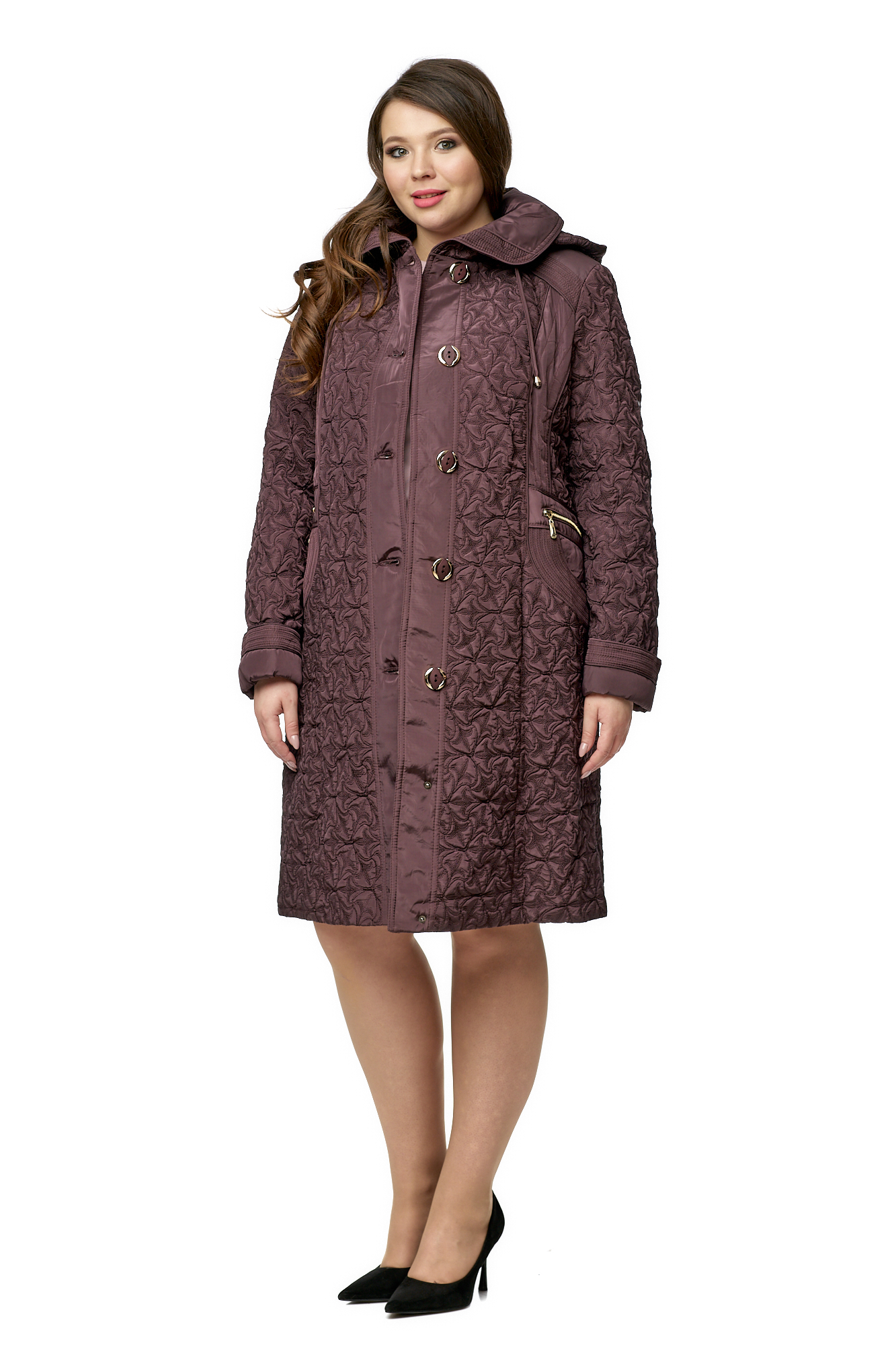 Женское пальто из текстиля с капюшоном 8010438-2