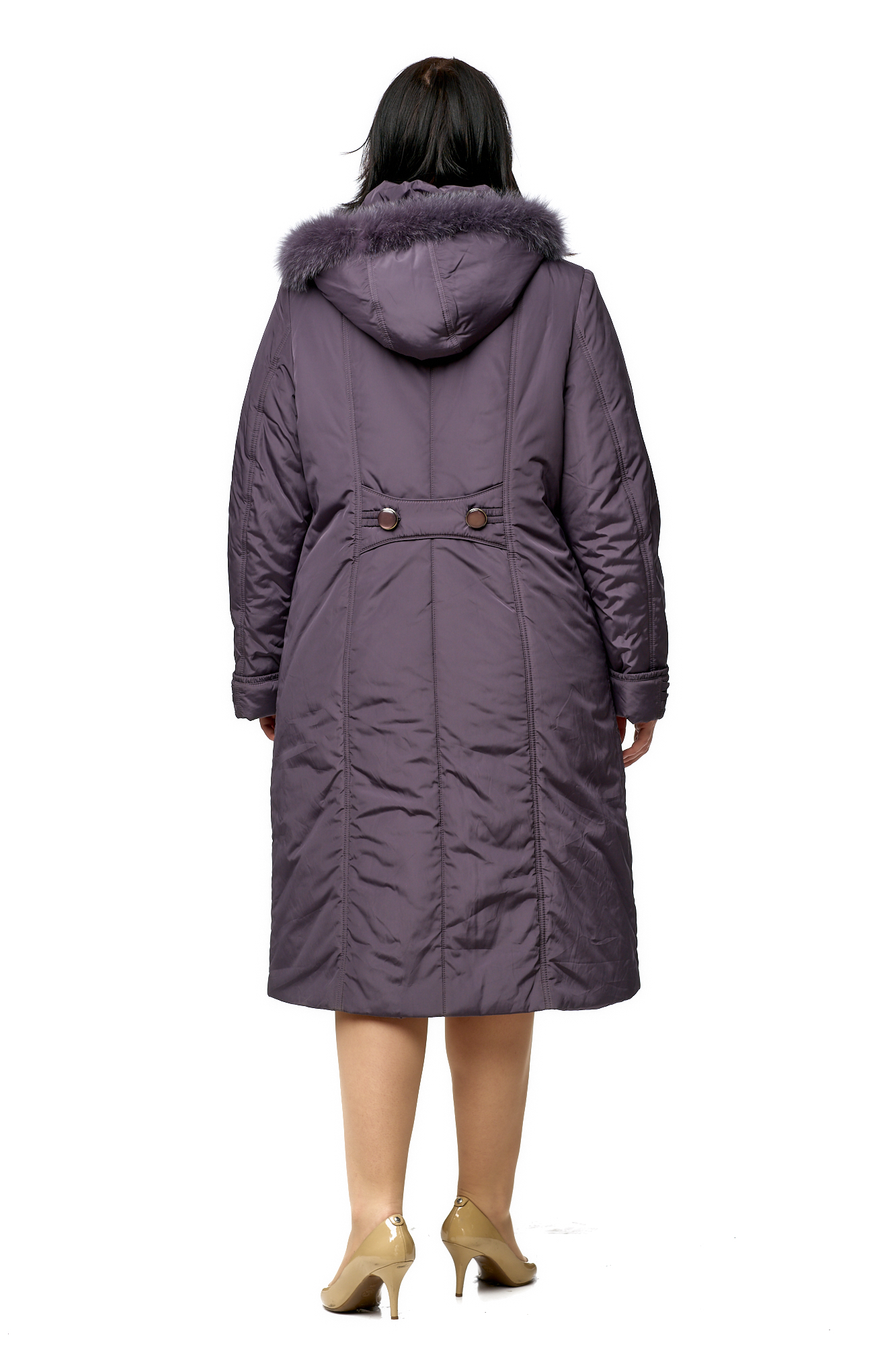 Женское пальто из текстиля с капюшоном, отделка песец 8010518-3