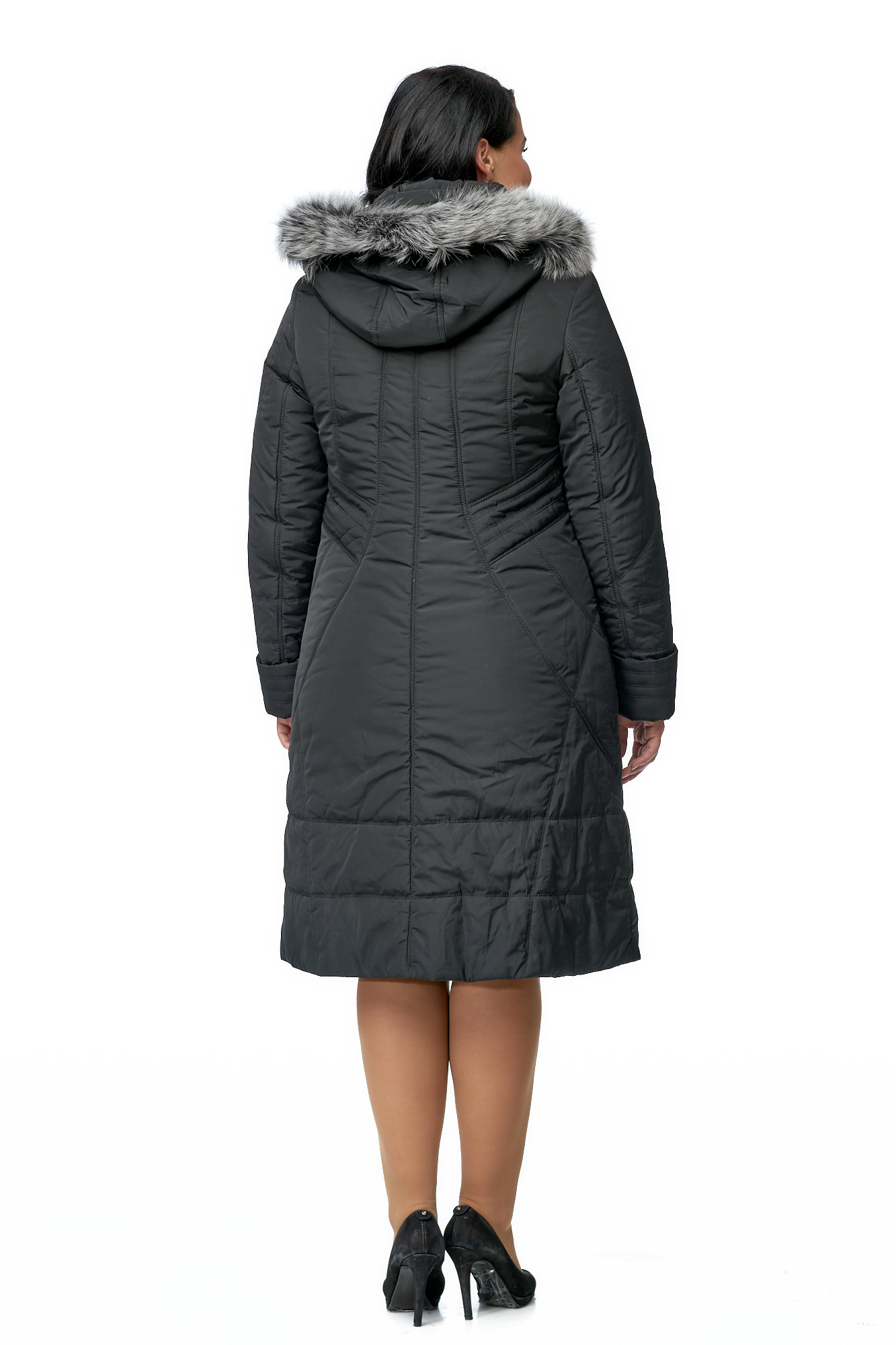 Женское пальто из текстиля с капюшоном, отделка песец 8010605-3