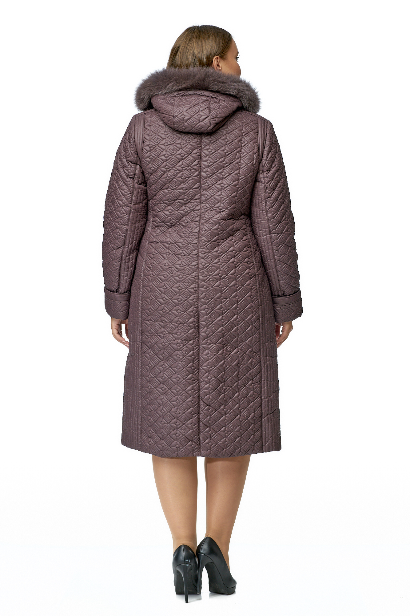Женское пальто из текстиля с капюшоном, отделка песец 8010632-3