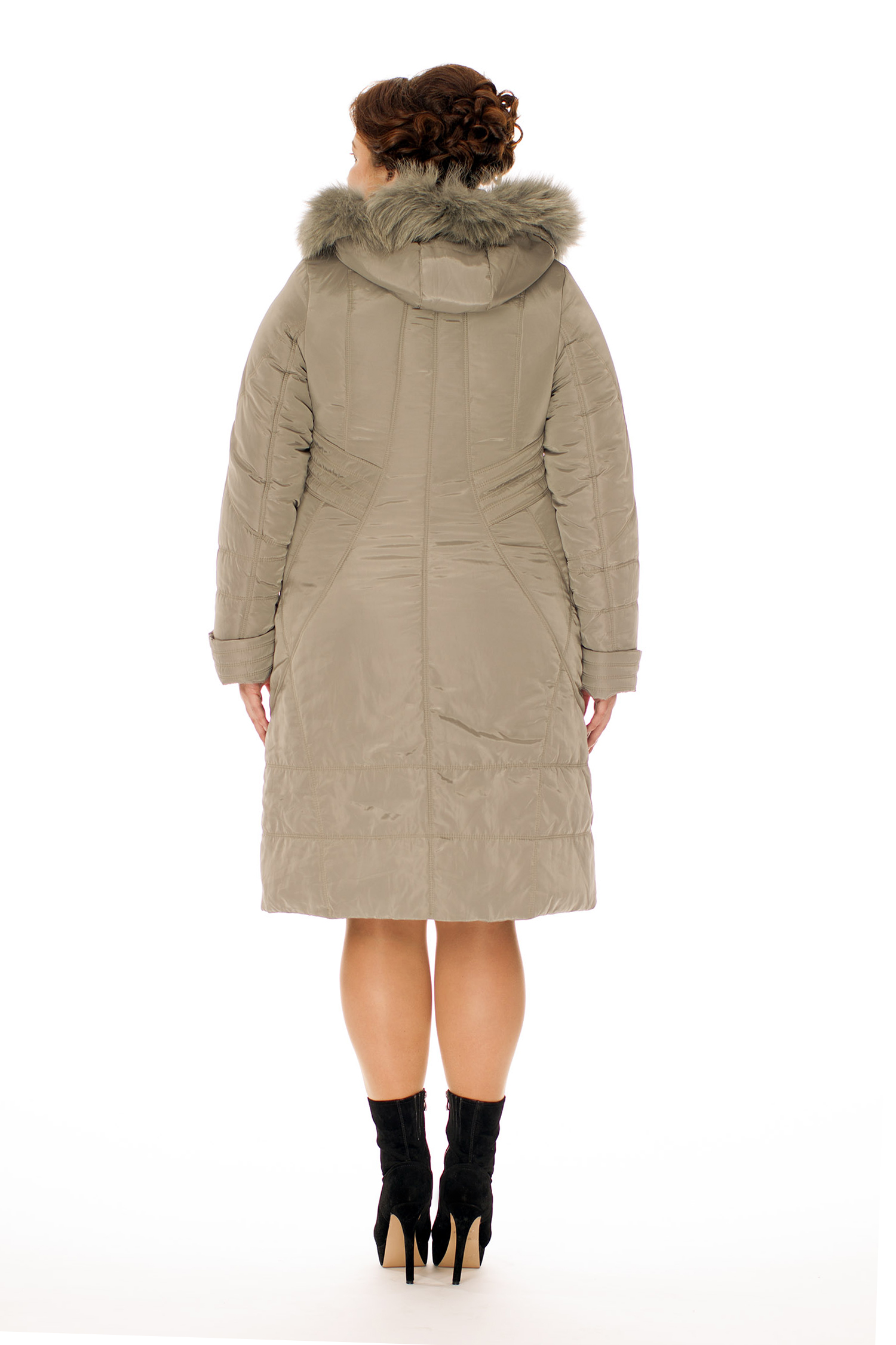Женское пальто из текстиля с капюшоном, отделка песец 8010660-3