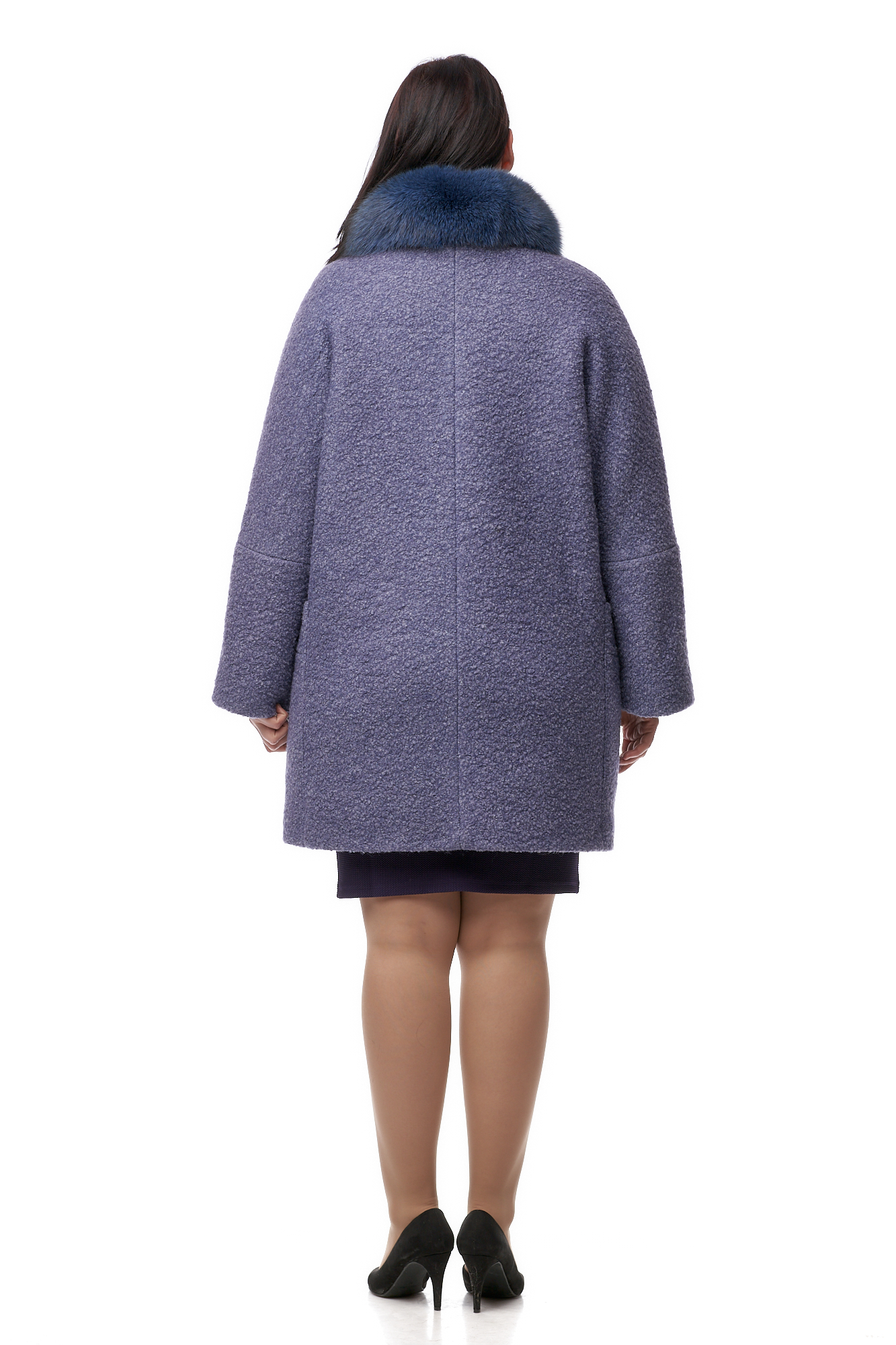 Женское пальто из текстиля с воротником, отделка енот 8010723-2