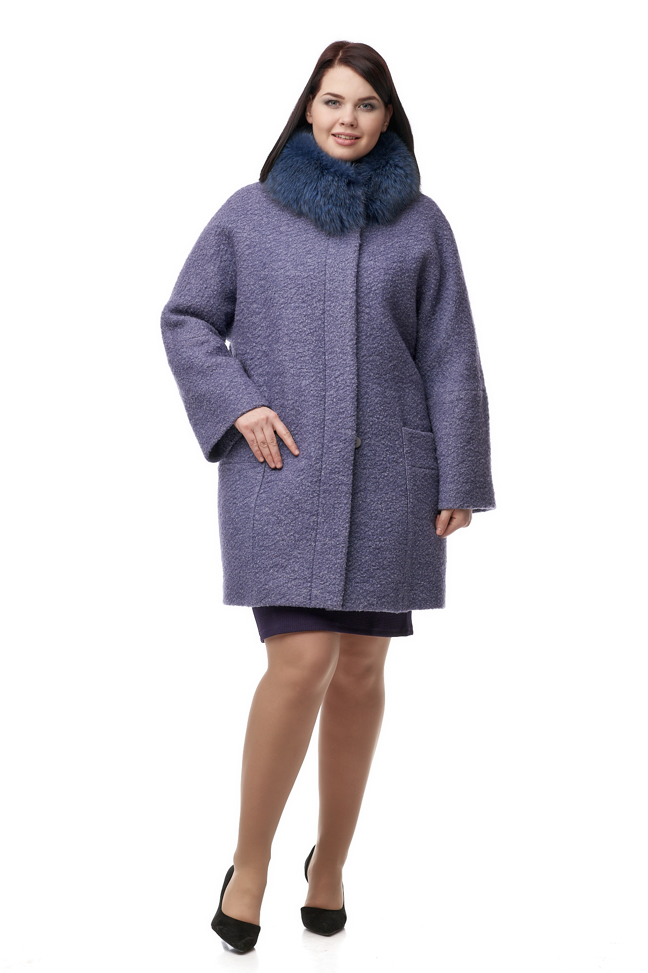 Женское пальто из текстиля с воротником, отделка енот 8010723-3